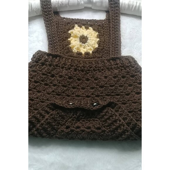 Handmade Crocheted Sunflower 12 month Baby Romper Brown and Yellow - Picture 6 of 7